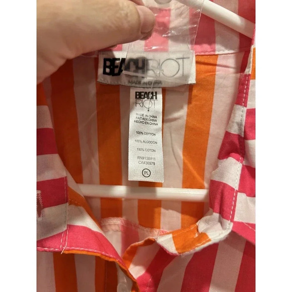 Beach Riot Alexa Coverup Sunset Pink Red Striped Button Front Petite Large - Picture 6 of 6